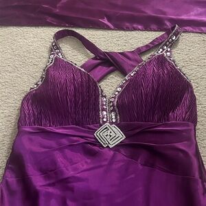 Purple Satin Evening Dress with Rhinestone Details